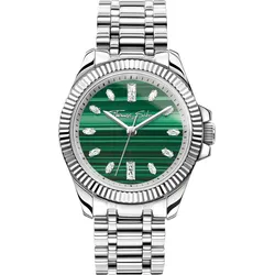 Quarzuhr THOMAS SABO "DIVINE JEWELERY STONE", silberfarben, grün, Armbanduhren, Damen, Armbanduhr, Damenuhr, Edelstahl, analog, Zirkonia (synth.), Malachit