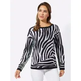 Sieh an! Rundhals-Pullover schwarz/weiß gemustert 52