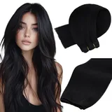MAXITA Einnäh-Extensions aus Echthaar, tiefschwarze Tressen-Haarverlängerungen, Echthaar, 110g, 55cm, seidig glatt, doppelte Tressen, schwarze Haartressen-Extensions zum Einnähen, Echthaar-Extensions