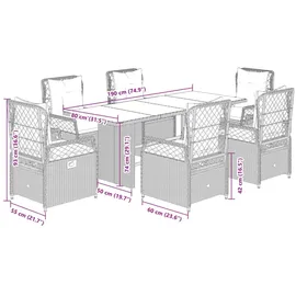 vidaXL 7-tlg. Garten-Essgruppe mit Kissen Braun Poly Rattan
