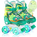 WESKIFAN Kinder Dinosaurier Rollschuhe für Junge Mädchen Skates für Kinder Größenverstellbare Mit Leuchtenden Rädern Quad Roller Skates für Anfänger Geburtstags und Weihnachts Geschenke