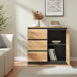 [en.casa] Kyr Sideboard 80 x 75 x 40 cm Schwarz/Eiche