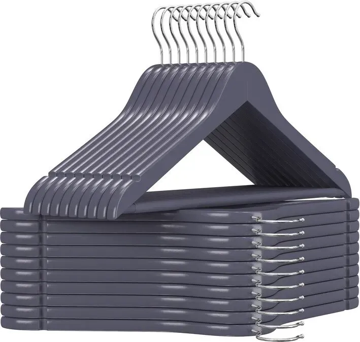 Ochama 20er-Pack Holzkleiderbügel, robuste Mantelbügel mit 360° drehbarem rostfreiem Haken und glatter polierter Oberfläche, dickes stabiles Profil 44,5x23x1,2cm, ideal für Anzüge, Jacken, Mäntel, Hemden, Hosen, Kleiderschrank, Grau