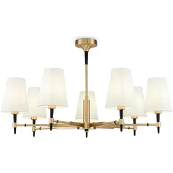 Licht-Erlebnisse Kronleuchter KAMARI Messing Weiß Metall Stoff 7x E14 bis 40W LE116533