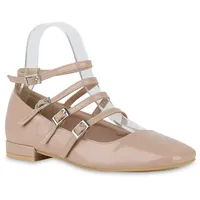 VAN HILL Damen Riemchenballerinas Flach Lack Party Schuhe 841180 215426 Beige Lack 39 - 39 EU