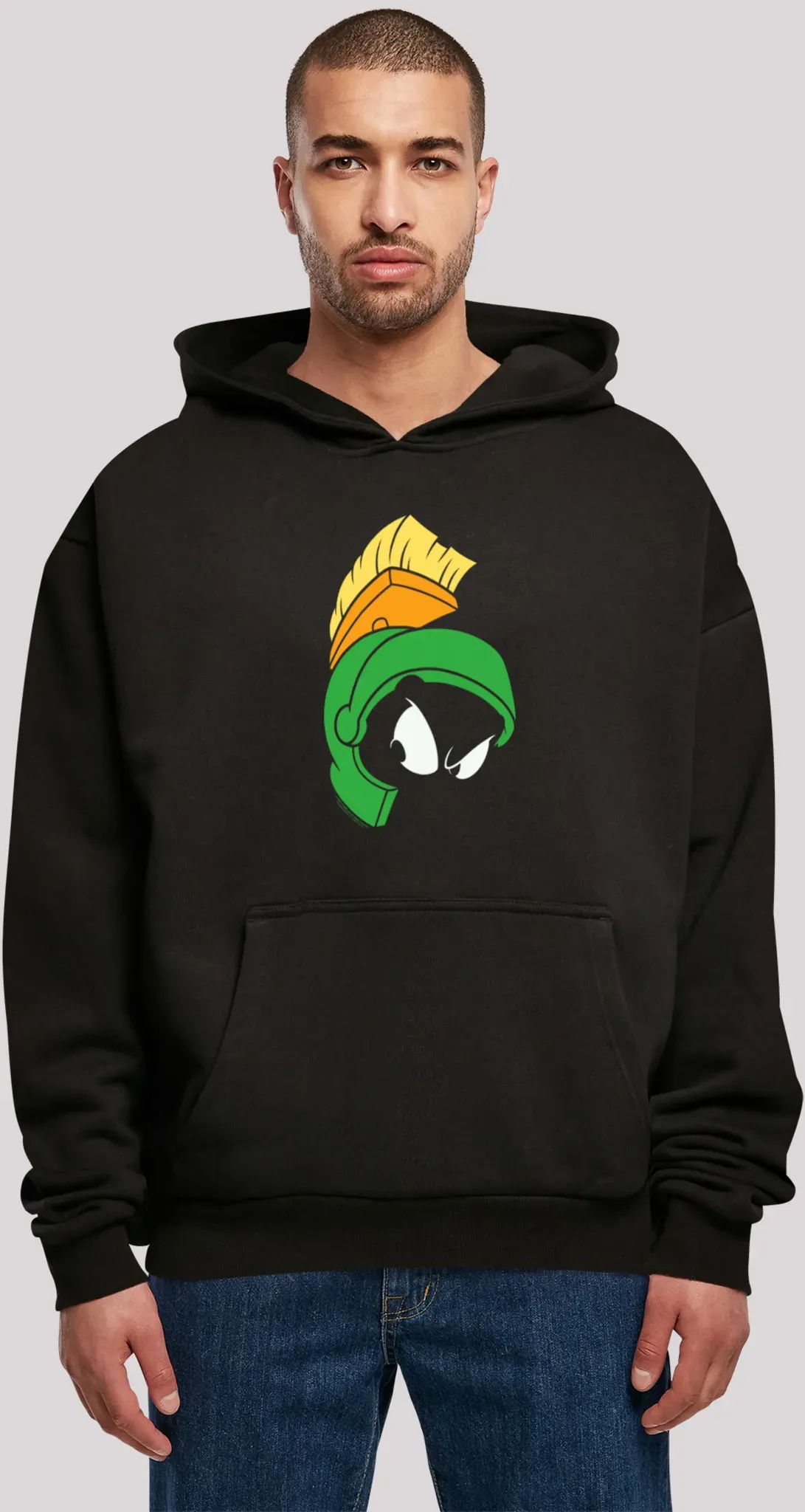 Sweatshirt F4NT4STIC "Marvin The Martian Face Ultra Heavy Oversize", Herren, Gr. XXL, schwarz, Obermaterial: 100% Baumwolle, casual, oversize, Langarm ohne Bündchen, Sweatshirts, Herren,Premium Merch,Oversize,Kapuzenpullover,Bedruckt