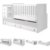 KIKKABOO Babybett Lorena 4 in 1 Kommode Schaukelfunktion Schreibtisch Jugendbett grau