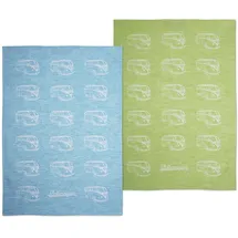 VW Collection - Volkswagen Geschirr-Abtrocken-Küchen-Handtuch-2er Set im T1 Bulli Bus (Bulli Parade/Grün)