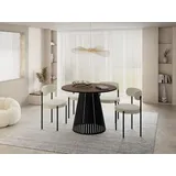 WFL GROUP Esstisch Rund Ausziehbar mit Lamellen im Loft-Stil – 100 bis 180 cm – Industrieller Tisch mit Schwarzen Metallbeinen, Platzsparend für Wohnzim... – Braun