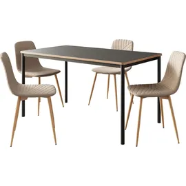 [en.casa] Essgruppe 'Lindesberg' 5-tlg. Esstisch mit 4 Stühlen 140 x 80 cm rechteckige Tischplatte Grau/Hellbraun - Grau
