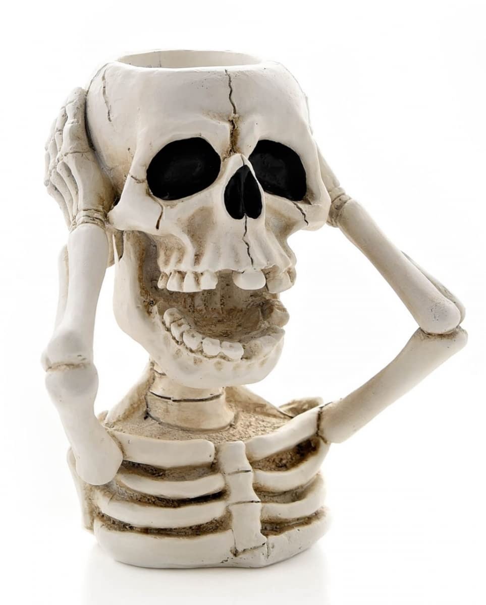 Weißes Skelett als Knochengerippe Teelichthalter 14 cm