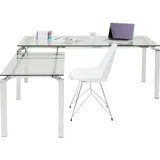 Kare Design Schreibtisch Lorenco, Chrom, Winkelkombination, modernes Design, stilvoller Arbeitsplatz, Transparent, Langlebig, Robust, klare Ästhetik, Büro, ESG-Glas, Stahl, 72x210x180cm (H/B/T)