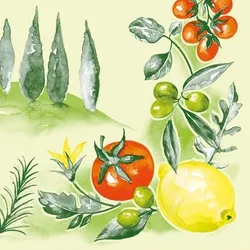 Mank Serviette aus Airlaid - Francesco, 40 x 40 cm, 50 Stück - Mediterran Zitronen Tomaten Oliven