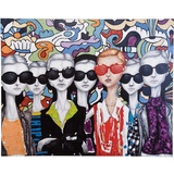 Kare Acrybild Sunglasses Bunt, Baumwollleinwand, Wanddekoration, Acrylfarbe, Massivholz Rahmen, handgemalt, Ölgemälde, 120x150x1,5cm