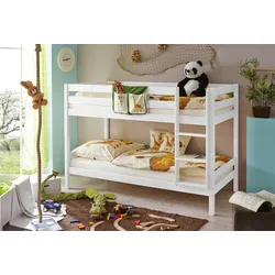 Etagenbett TICAA "Marcel", weiß (weiß, kiefer massiv weiß), B:99cm H:140cm L:208cm, Etagenbetten, Etagenbett Kinderbett Kinder-Einzelbett, mit Rollrost, Kiefer