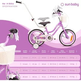 SUN BABY Mädchenfahrrad 14 Zoll Glocke Zusatzräder Schubstange Heart Bike violett