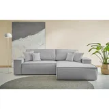Andas Ecksofa »Finnley Schlafsofa 267 cm in Bouclé, Struktur fein u. Cord, L-Form,«, Schlaffunktion m. Bettkasten (136/210 cm), Bouclé, Struktur und Cord, silberfarben