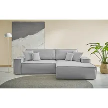 Andas Ecksofa »Finnley Schlafsofa 267 cm in Bouclé, Struktur fein u. Cord, L-Form,«, Schlaffunktion m. Bettkasten (136/210 cm), Bouclé, Struktur und Cord silberfarben