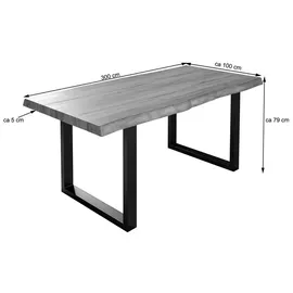 sam möbel gmbh Esstisch Baumkante Massiv Akazie nussbaumfarben 300x100 U-Gestell Silber UTRECHT - Braun