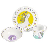 Geda Labels (INFKH) Kindergeschirr-Set Einhorn Doodle 3-teilig, Weiß mit bunten Doodles, Cartoon-Muster, 3 Stück