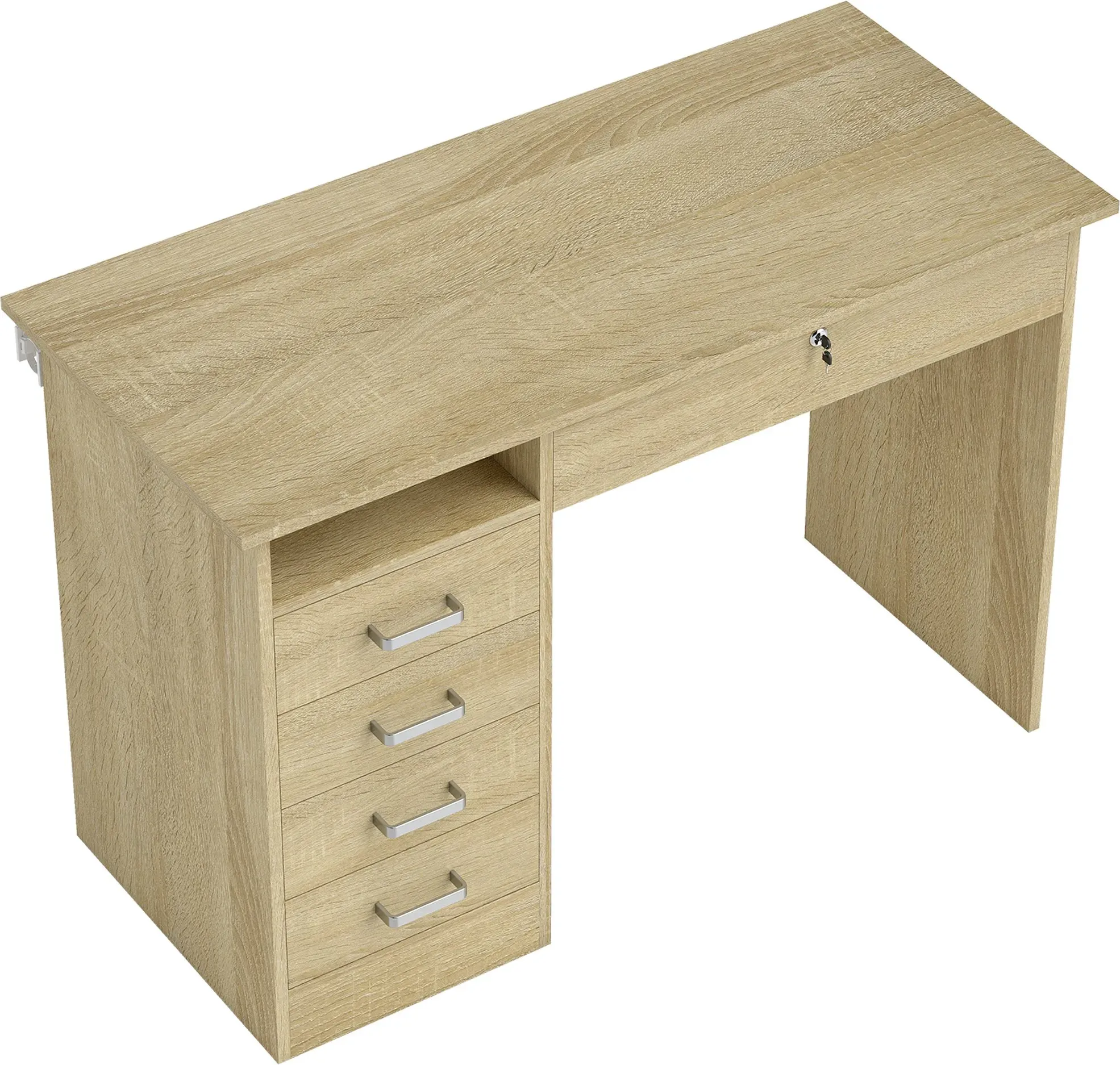 HOMCOM Moderner Computertisch mit 5 Schubladen, großer Arbeitsplatte, 1 offenem Fach, abschließbarer Schublade, 110 x 50 x 76 cm, Eiche   Aosom