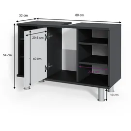 Vicco Waschtischunterschrank 80 x 54 cm Anthrazit/Weiß Hochglanz