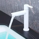 Bad Armatur Waschbecken Kaltwasser Einloch Wasserhahn Badezimmer aus Edelstahl,Weiß,kurz
