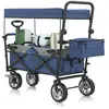 Bollerwagen mit Dach & Tasche - Wagen bis 120 kg belastbar - Handwagen faltbar - Blau Grau