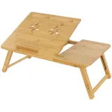 Laptoptisch aus Bambus fürs Bett/Sofa, höhenverstellbar & klappbar, 4 Neigungswinkel, für Lesen & Frühstück, Laptopständer mit Lüftungslöchern &