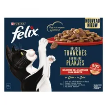 FELIX Köstliche Scheibchen Farm Selection mit Rind, Huhn, Ente, Pute in Gelee Katzen-Nassfutter x 80 g)