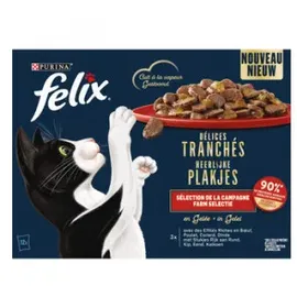 FELIX Köstliche Scheibchen Farm Selection mit Rind, Huhn, Ente, Pute in Gelee Katzen-Nassfutter x 80 g)