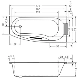 Repabad Kampen 170 Raumsparbadewanne 75 x 170 cm links (05510WE)