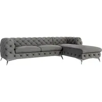 S-STYLE MÖBEL - Chesterfield Ecksofa Cleo mit Ottomane rechts und Silber Metall Füßen, aus Grau Samtstoff, B/T/H: 305 cm/ 200 cm/ 75 cm - Grau