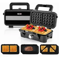 RELAX4LIFE Elektrischer Sandwichmaker 1200W, 3-in-1 Panini-Presse & Sandwichtoaster mit 6 abnehmbare Platten, 5-Gang Temperaturregelung & Überhitzungsschutz, Kontaktgrill Waffeleisen für Frühstück