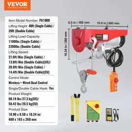 Vevor Seilwinde Metall 1000 kg rot