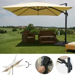 Mendler Gastronomie-Ampelschirm HWC-A96, 3x4m (Ø5m) schwenkbar, Polyester/Alu 26kg ~ creme mit Ständer
