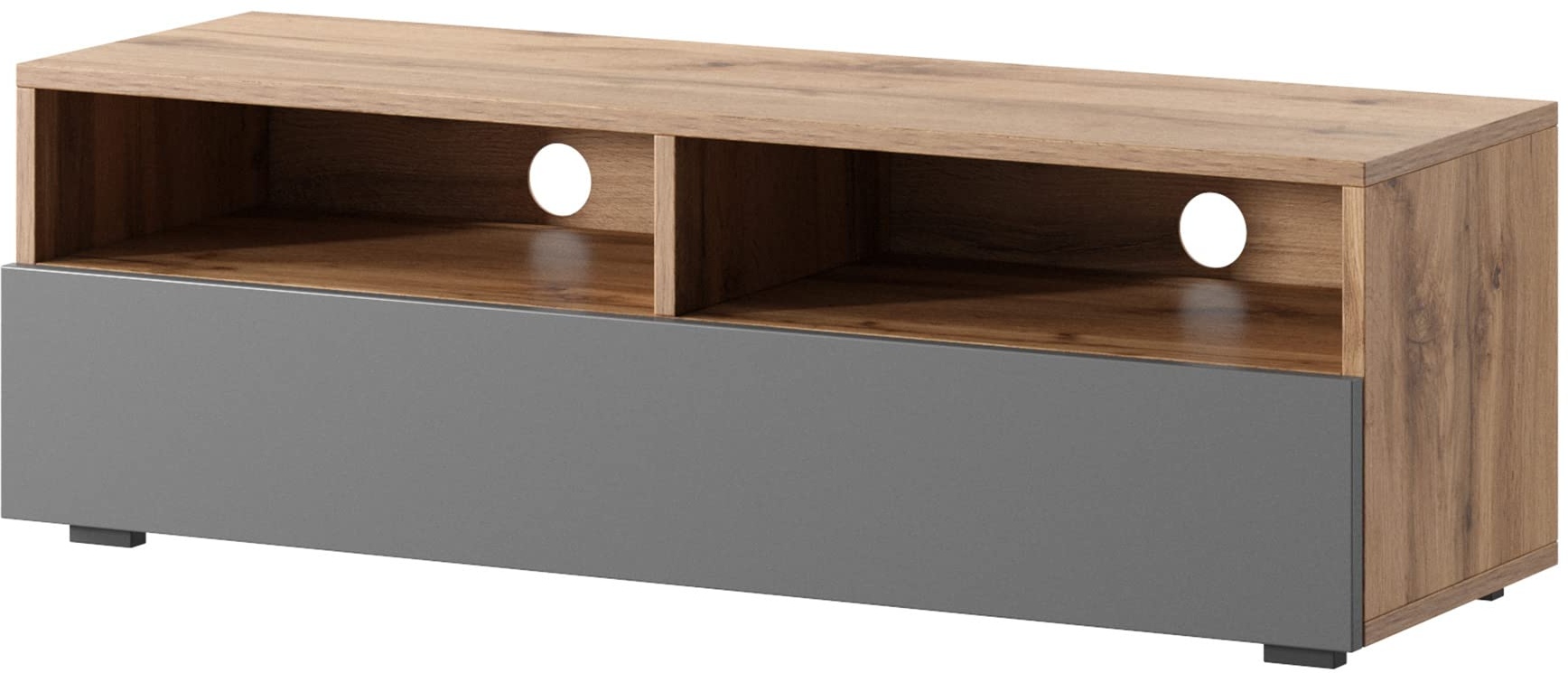 Selsey REDNAW - TV-Schrank/modernes TV-Board für Wohnzimmer, stehend/hängend, 100 cm breit (Wotan Eiche Matt/Grau Hochglanz ohne LED)