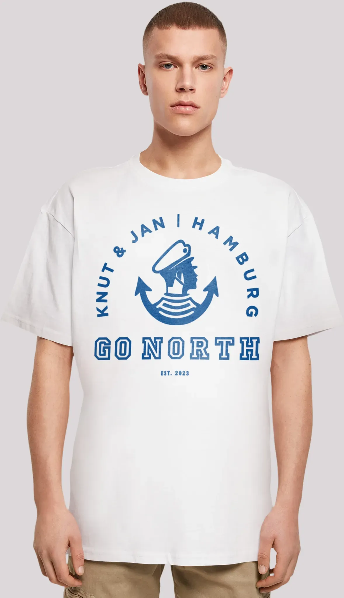 T-Shirt F4NT4STIC "Go North Knut Jan Hamburg Knut Jan Hamburg", Herren, Gr. S, weiß, Obermaterial: 100% Baumwolle, casual, oversize, Rundhals, Shirts, Print