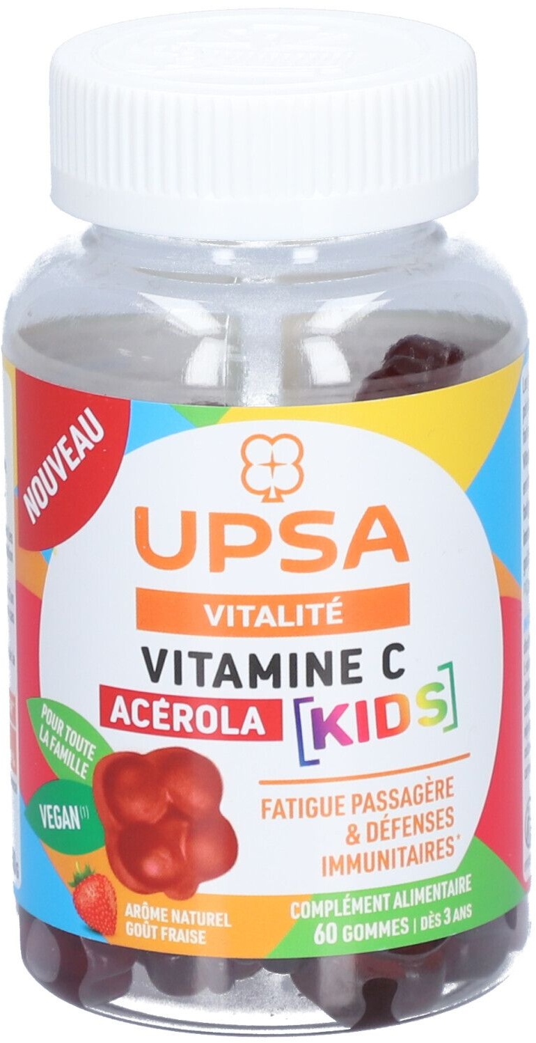 Acérola Vitamine C KIDS - 60 gommes - Adulte & Enfant dès 3ans - Complément alimentaire, vegan, goût fraise - Fatigue passagère et défenses immunitaires 60 pc(s) Gummies