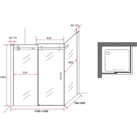 Aloni Duschkabine Schiebetüren 8mm 80x120x195cm