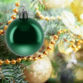 Relaxdays Weihnachtskugeln im 50er Set, Kunststoff, D: 6 cm, runde Weihnachtsbaumdeko, Baumschmuck glänzend, dunkelgrün