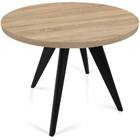 Runder Ausziehbarer Tisch für Esszimmer, FARO, Loft-Stil, Skandinavische, Durchmesser: 90 / 130 cm, Farbe: Eiche Sonoma / Schwarz