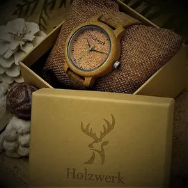 Holzwerk Germany Holzwerk HILDEN kleine Damen Kork & Holz Uhr mit Leder Armband in beige
