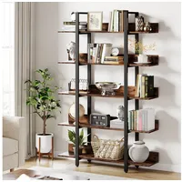 Tribesigns Bücherregal Standregal, Leiterregal mit 5 Ebenen für Wohnzimmer, 120 x 30 x 180cm braun|schwarz