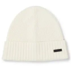 BOSS Herren Mütze, Schurwolle - Fati, Beanie, Rippstrick, One Size, einfarbig Weiß