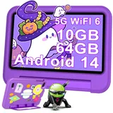 2025 Neueste Android 14 Kinder Tablet 7 Zoll, 10GB(4+6) RAM+64GB ROM/TF 1TB, WLAN 6, 5G+2.4G WLAN, 8-Core 1.8 GHz, 1024*600, 3500mAh, Type-C, Bluetooth 5.0, Kids Tablet Mit EVA-Hülle - Violett