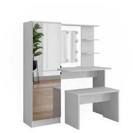 Vicco Schminktisch Jasmin Weiß 123 cm mit LED-Beleuchtung und Bank