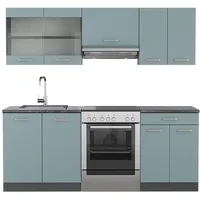 Vicco R-Line Küchenzeile Blau-Grau/Anthrazit 200 cm ohne Arbeitsplatte