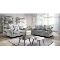 Easy4You Nicola Chesterfield Style Silber 3-Sitzer-Sofa + 2-Sitzer-Sofa Sofas für Wohnzimmer Sofagarnituren Chesterfield 3- und 2-Sitzer Set Sofas & Couches
