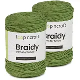 Makramee Garn 2er-Set Olivengrün, Loopncraft, 2 X 2mm - 250m - 250g, Kettengarn, Braidy Garn, Recycling Garn, Black Friday